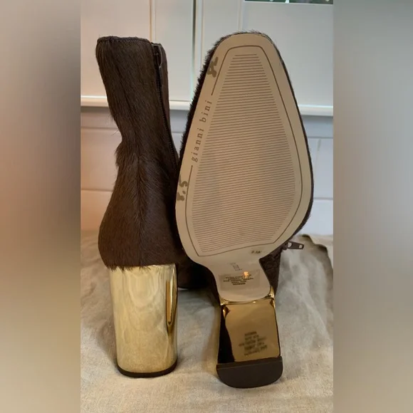 Gianni Bini Women 8.5 Mavis Calf Hair Brown Ankle Booties Heeled Pointed Toe NEW - Picture 5 of 7
